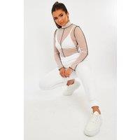 Rebellious Fashion Women's Mesh Contrast Stitch Long Sleeve Crop Top in White | Size: 6