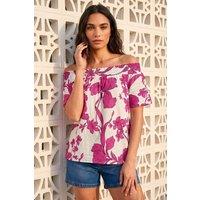 Roman Women's Floral Print Bardot Top in Magenta | Size: 10