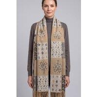 Vellin Women's Enchanted Forest Mosaic Scarf with Tassel Fringe in Khaki