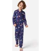 Damart Children's Dog Print Long-Sleeve Jersey Pyjamas in Blue | Size: 4-6 Years