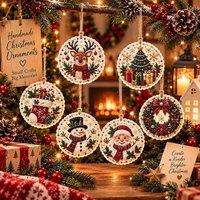 YnysTec 6Pcs DIY Diamond Painting Wooden Christmas Ornament Kit Tree Hanging in Beige | Size: 6 Pack
