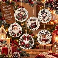 YnysTec 6Pcs DIY Diamond Painting Wooden Christmas Ornament Kit Tree Hanging in White | Size: 6 Pack