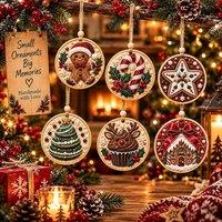 YnysTec 6Pcs DIY Diamond Painting Wooden Christmas Ornament Kit Tree Hanging in Khaki | Size: 6 Pack