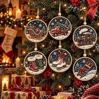 YnysTec 6Pcs DIY Diamond Painting Wooden Christmas Ornament Kit Tree Hanging in Dark Blue | Size: 6 Pack