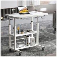 Living and Home Height Adjustable Mobile Table Overbed Desk with Shelves in White