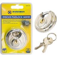 BARGAINS-GALORE 60mm Disc Stainless Steel Padlock 2 Keys Locking Round Heavy Duty Diy in Silver