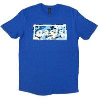 Rock Off officially Licensed Products Oasis Camo Band Logo T-Shirt in Blue | Size: Large