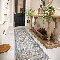 Kukoon Washable Runner Rug Grey Distressed Long Hallway Kitchen Carpet Mat in Beige | Size: 80 cm x 300 cm