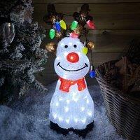 Samuel Alexander 50cm Outdoor Acrylic Sitting Ice White Christmas Reindeer with Multi Coloured LED Lights on Antlers