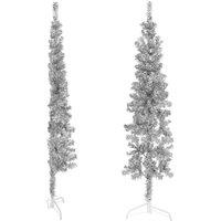 Berkfield Home Slim Artificial Half Christmas Tree with Stand Silver 150 cm
