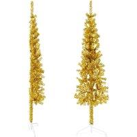 Berkfield Home Slim Artificial Half Christmas Tree with Stand Gold 150 cm