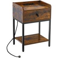 Costway Nightstand w/Charging Station Industrial Bedside Table w/USB Ports in Brown