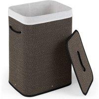 Costway 72L Laundry Storage Basket Bamboo Frame Lid Liner Black/Natural in Black