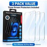 BluCore 3 Pack Tempered Glass Screen Protectors for iPhone 16 Pro Max in Clear