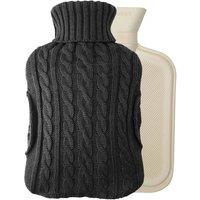 VOGREX Black 2L Natural Rubber Hot Water Bottle Knitted Cover Heat Therapy