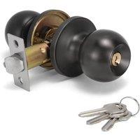 NESTLUNE Black Round Door Lock Knob Handle Lever + Keys Entry Privacy Passage