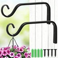 FORGEVIO 2x Heavy Duty Metal Hanging Basket Brackets in Black