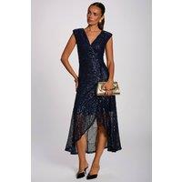 Jolie Moi Women's Sequin V Neckline Maxi Dress in Navy | Size: 18