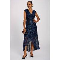 Jolie Moi Women's Sequin V-Neck Maxi Dress in Dark Blue | Size: 18