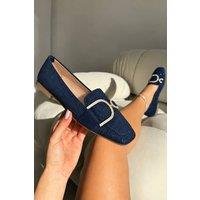 Love Lemonade Women's Crystal Imperial Suede Loafers in Navy | Size: 7
