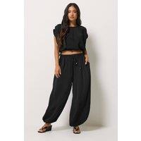 PixieGirl Women's Petite Set Satin Balloon Top & Trousers in Black | Size: 10