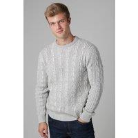 French Connection Men's Cable Knit Crew Neck Jumper in Light Grey | Size: Medium
