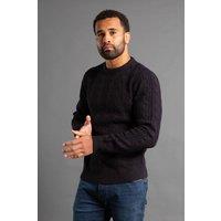 French Connection Men's Cable Knit Crew Neck Jumper in Navy | Size: 2XL