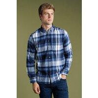 French Connection Men's Cotton Flannel Check Long Sleeve Shirt in Blue | Size: Large