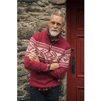 Weird Fish Men's Kilnworth 1/4 Zip Fair Isle Jumper in Red | Size: XL