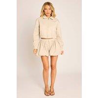 Rebellious Fashion Women's Cropped Zip Through Bomber Jacket in Stone | Size: 8