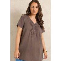 Evans Women's Short Sleeve Cotton Henley Top in Brown | Size: 20