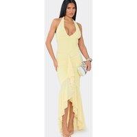 EGO Women's Sleeveless Ruched Mesh Maxi Dress in Cream | Size: 12
