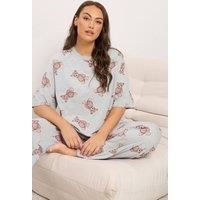 Yours Women's Teddy Sleep Tee Pyjama Set in Grey | Size: 30-32