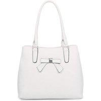 Fontanella Fashion Women's Mayer Ribbon Dual Compartment PU Leather Shoulder Tote Bag in White