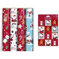 NESTLUNE 4 Rolls Kids Christmas Wrapping Paper 7M Cute Santa Gift Wrap