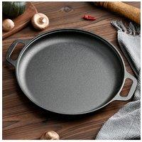 Living and Home 35/33/30/27.5cm Pre-Seasoned Round 2-Handle Cast Iron Grill Pan Frying Pan Cookware in Black | Size: Large