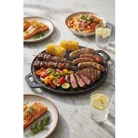 Garden Sanctuary Pre-Seasoned Double-sided Round Cast Iron Grill Pan in Black