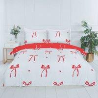Rapport Home Christmas Festive Bows Reversible Duvet Cover Set with Pillowcase in Red | Size: Single