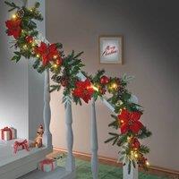 Coopers of Stortford Pre-Lit Festive Garland with Faux Poinsettias & LED Lights