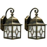 First Choice Lighting Set of 2 Winchester Black Brushed Gold Outdoor Lantern Wall Lights