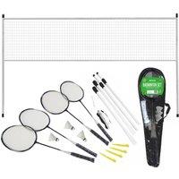 Rexco 4 Player Badminton Set Rackets Shuttlecocks Heavy Duty Poles Net Bag in Black