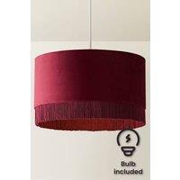 ValueLights Melody Velvet Squat Shade Fringe Trim Easy Fit Ceiling Shade & Bulb in Burgundy
