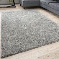 THE RUGS Grey Plain Soft High Pile Shaggy Rugs & Runners Living Room Bedroom | Size: 120 cm diameter