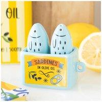 KDMD Coastal Sardine Salt & Pepper Shakers - Fun Ceramic Kitchen Decor in Light Blue