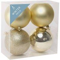 KDMD 10cm Champagne Shatterproof Baubles x4 2 Pack in Gold