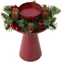 NESTLUNE Christmas Candle Holder Set 2 Red Wreath Centrepiece in Dark Red | Size: 100 cm x 60 cm