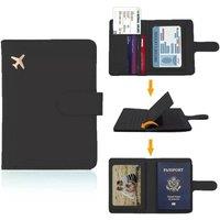 NESTLUNE Black Card Holder Leather RFID Wallet Passport Holder Passport Bag