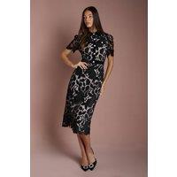 Coast Women's Velvet Lace Button Down Pencil Midi Dress in Black | Size: 18