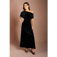 Coast Women's One Shoulder Ruched Detail Velvet Midi Dress in Black | Size: 8