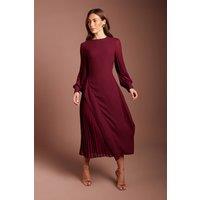 Coast Women's Long Sleeve Pleated Crepe Midaxi Dress in Fig | Size: 8